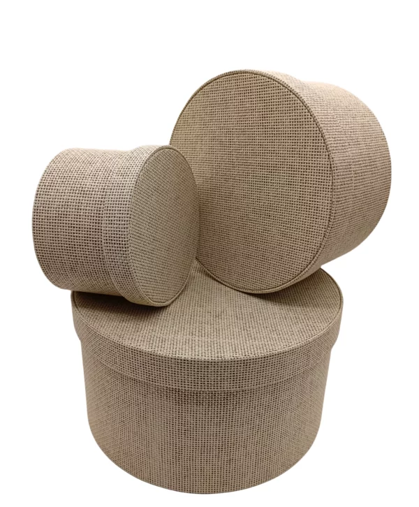 Set 3 Boîtes rondes carton tissée beige – Image 3