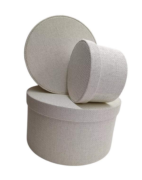 Set 3 Boîtes rondes carton tissée blanc – Image 3